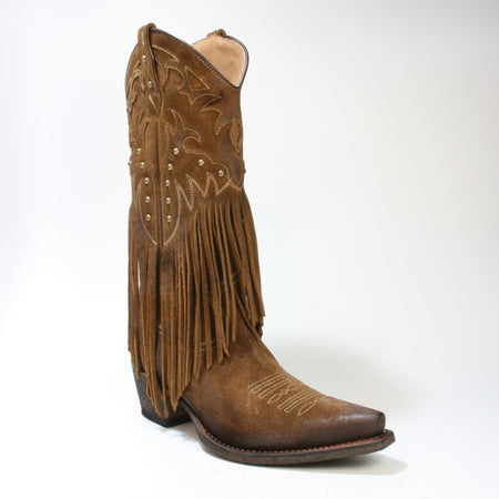 Exklusive Mayura Cowboystiefel aus gewachstem Wildleder mit Fransen und Messingnieten