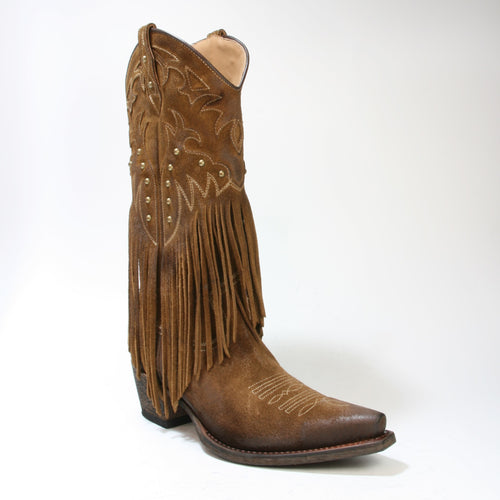 Exklusive Mayura Cowboystiefel aus gewachstem Wildleder mit Fransen und Messingnieten