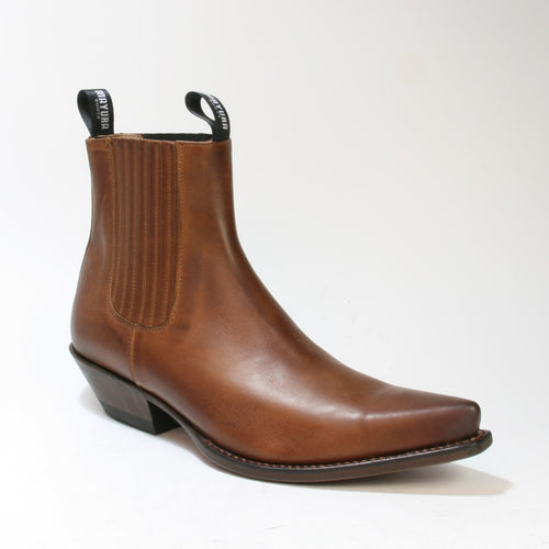 Mayura Cowboy-Stiefelette aus gebrushtem braunem Rindsleder mit seitlichen Gummizügen