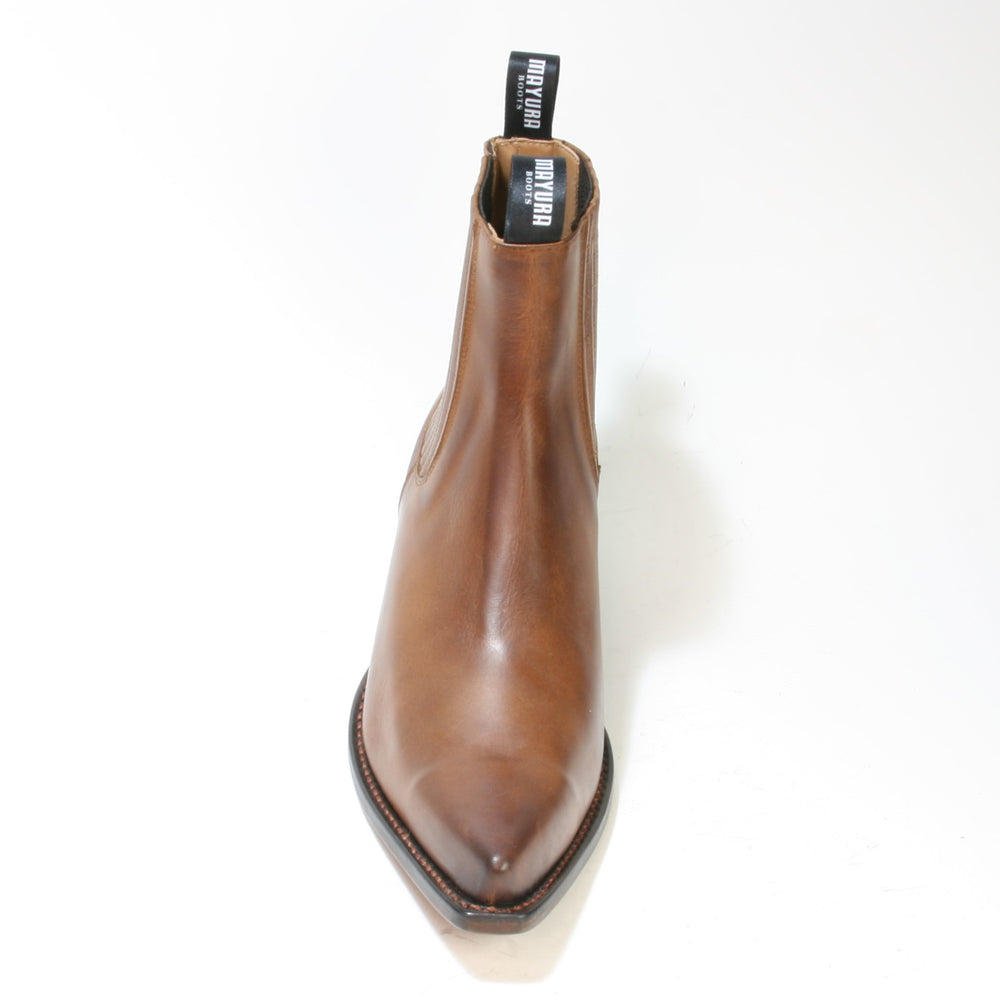 Ansicht des Vorderfußes von Mayura Stiefelette aus gebrushtem braunem Rindsleders 