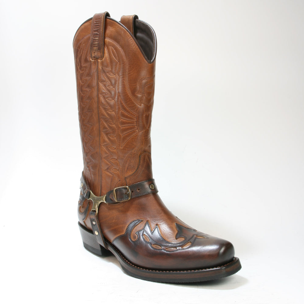 Mayura Bikerboots aus hochwertigem Rindsleder mit Flammenmuster und abnehmbarem Riemen