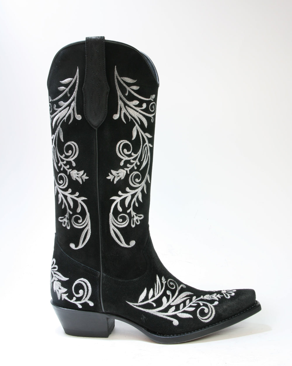 Mayura Cowboystiefel 2669 Negro aus schwarzem Nubukleder mit weißer Blumenstickerei, Seitenansicht