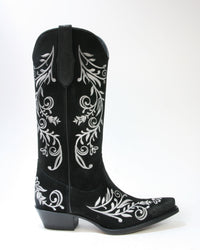 Mayura Cowboystiefel 2669 Negro aus schwarzem Nubukleder mit weißer Blumenstickerei, Seitenansicht