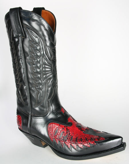 2720 ​​Sendra cowboy boots Cuervo Flor. Negro Python Rojo
