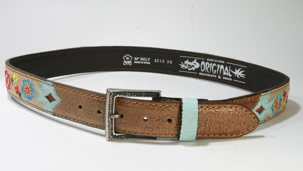 3213 Original Belts Cuero Beige Flower Belt