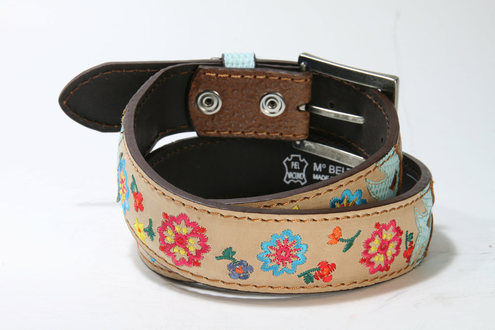 3213 Original Belts Cuero Beige Flower Belt