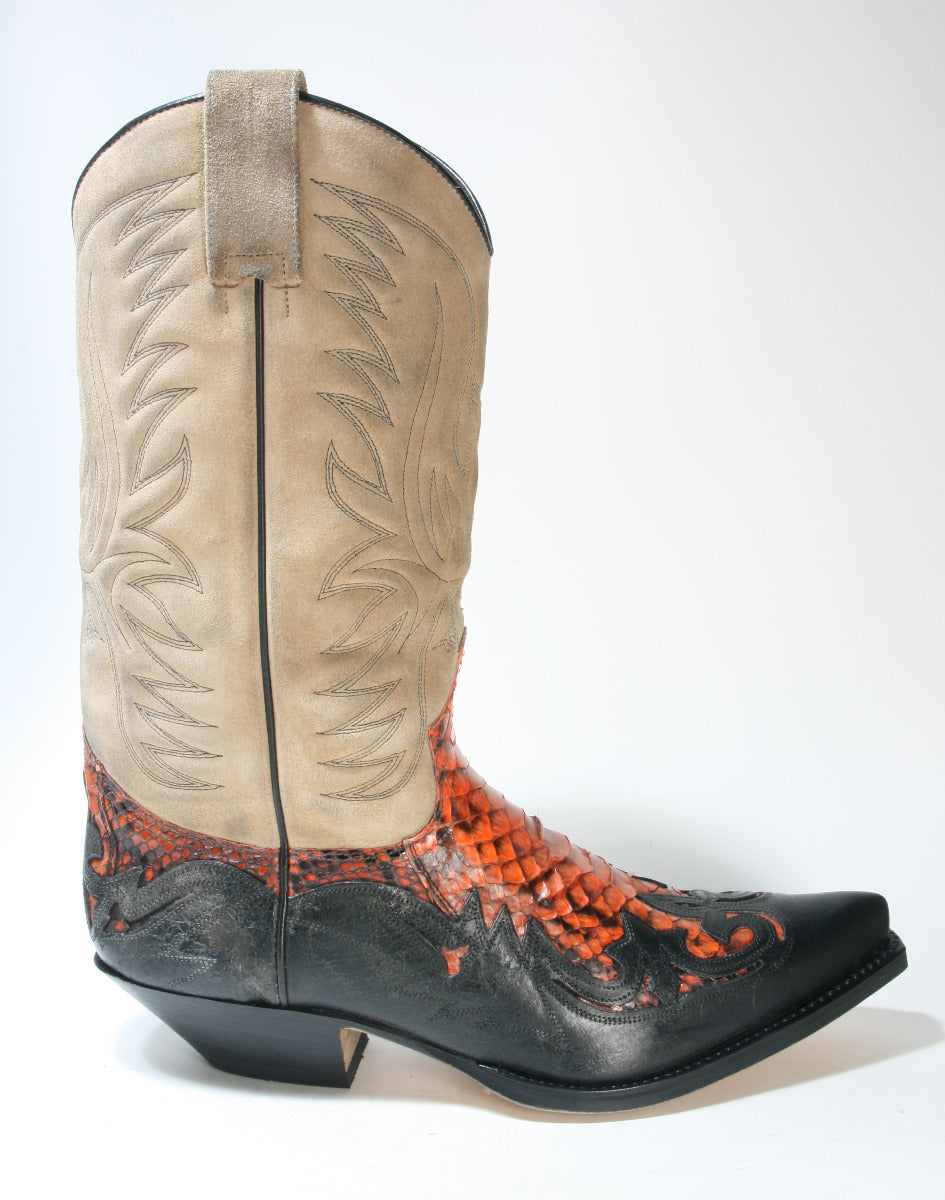 3241 Sendra Cowboy Boots Barbados Negro Pyth. orange suede