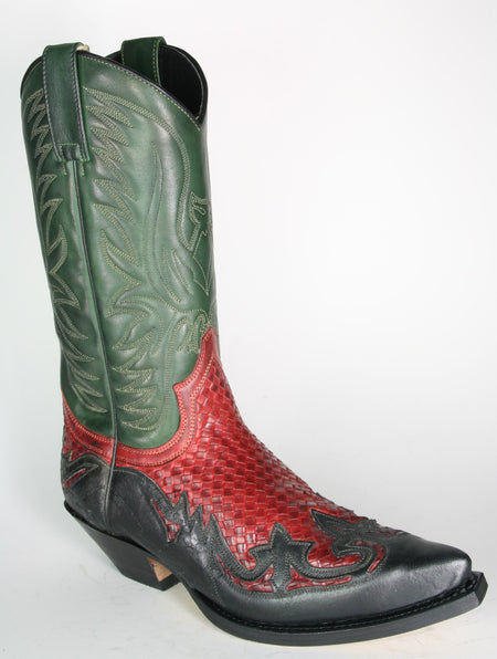 3241 Sendra Boots Westernstiefel Barbados Negro Trenzado Rojo