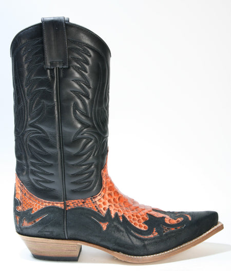 3241 Sendra Cowboy Boots Barbados Negro Python Orange