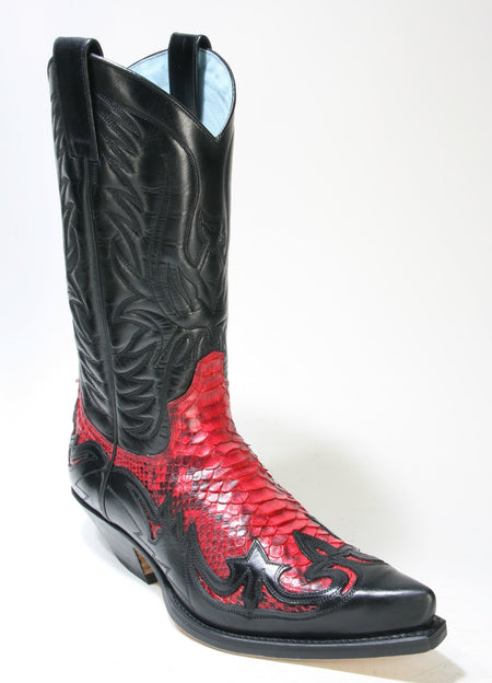 3241 Sendra cowboy boots X Flora Negro Pyth. Barr. Rojo