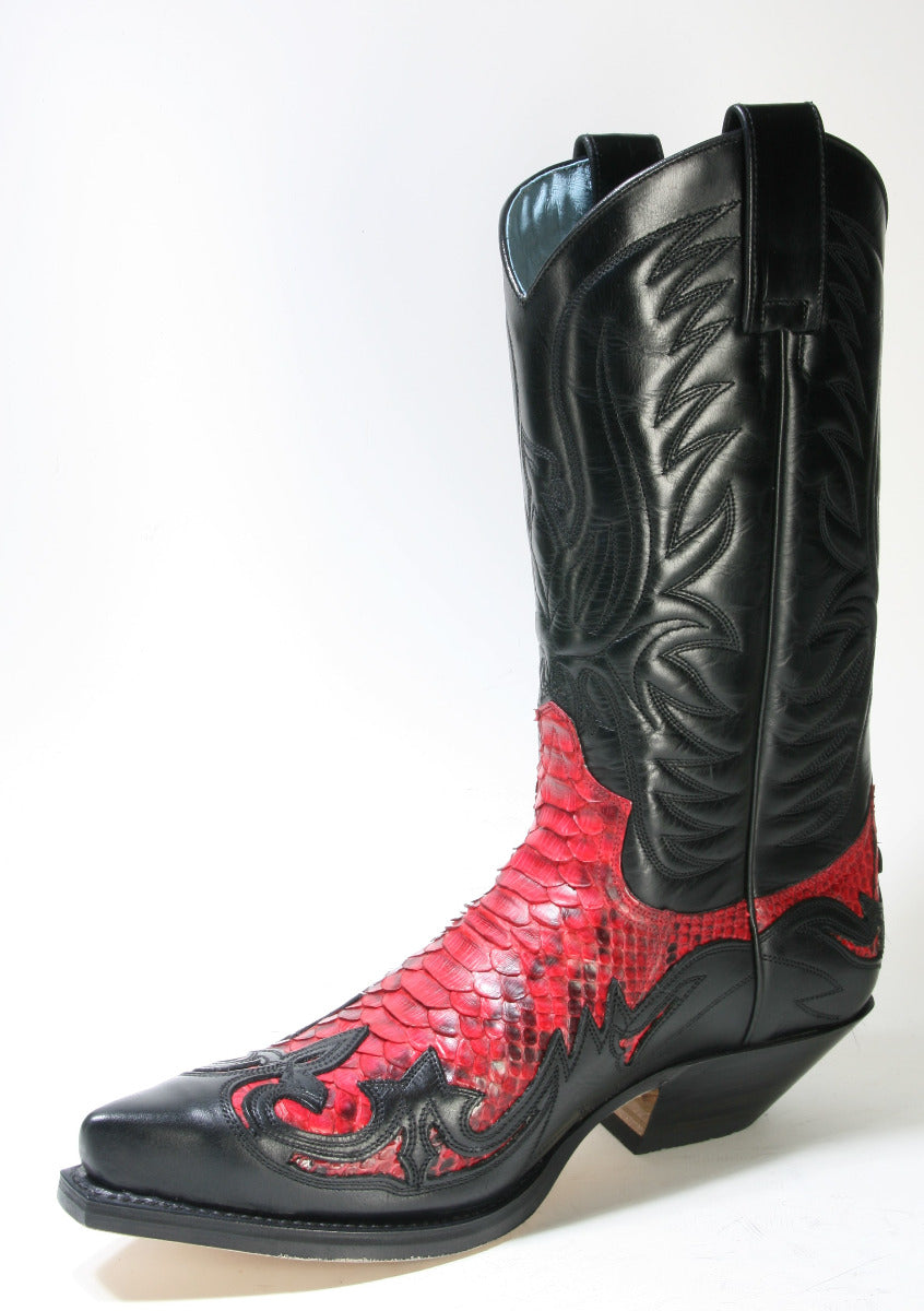 3241 Sendra cowboy boots X Flora Negro Pyth. Barr. Rojo