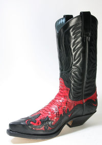 3241 Sendra cowboy boots X Flora Negro Pyth. Barr. Rojo