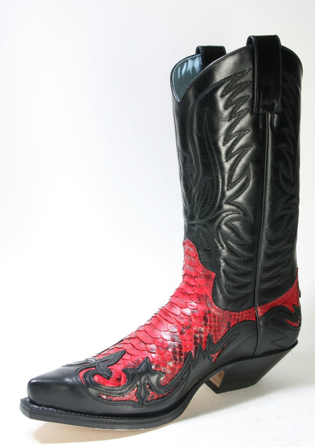 3241 Sendra cowboy boots X Flora Negro Pyth. Barr. Rojo