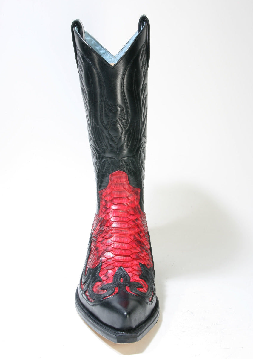 3241 Sendra cowboy boots X Flora Negro Pyth. Barr. Rojo