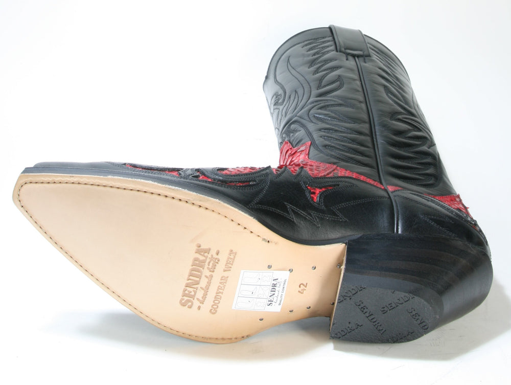 3241 Sendra cowboy boots X Flora Negro Pyth. Barr. Rojo
