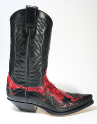 3241 Sendra cowboy boots X Flora Negro Pyth. Barr. Rojo