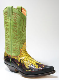 3241 Sendra Boots Cowboy Boots Negro Python Barr. Amarillo
