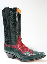3241 Sendra cowboy boots Flor. Green Python Barr. Rojo