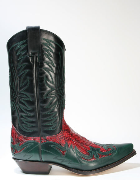 3241 Sendra cowboy boots Flor. Green Python Barr. Rojo