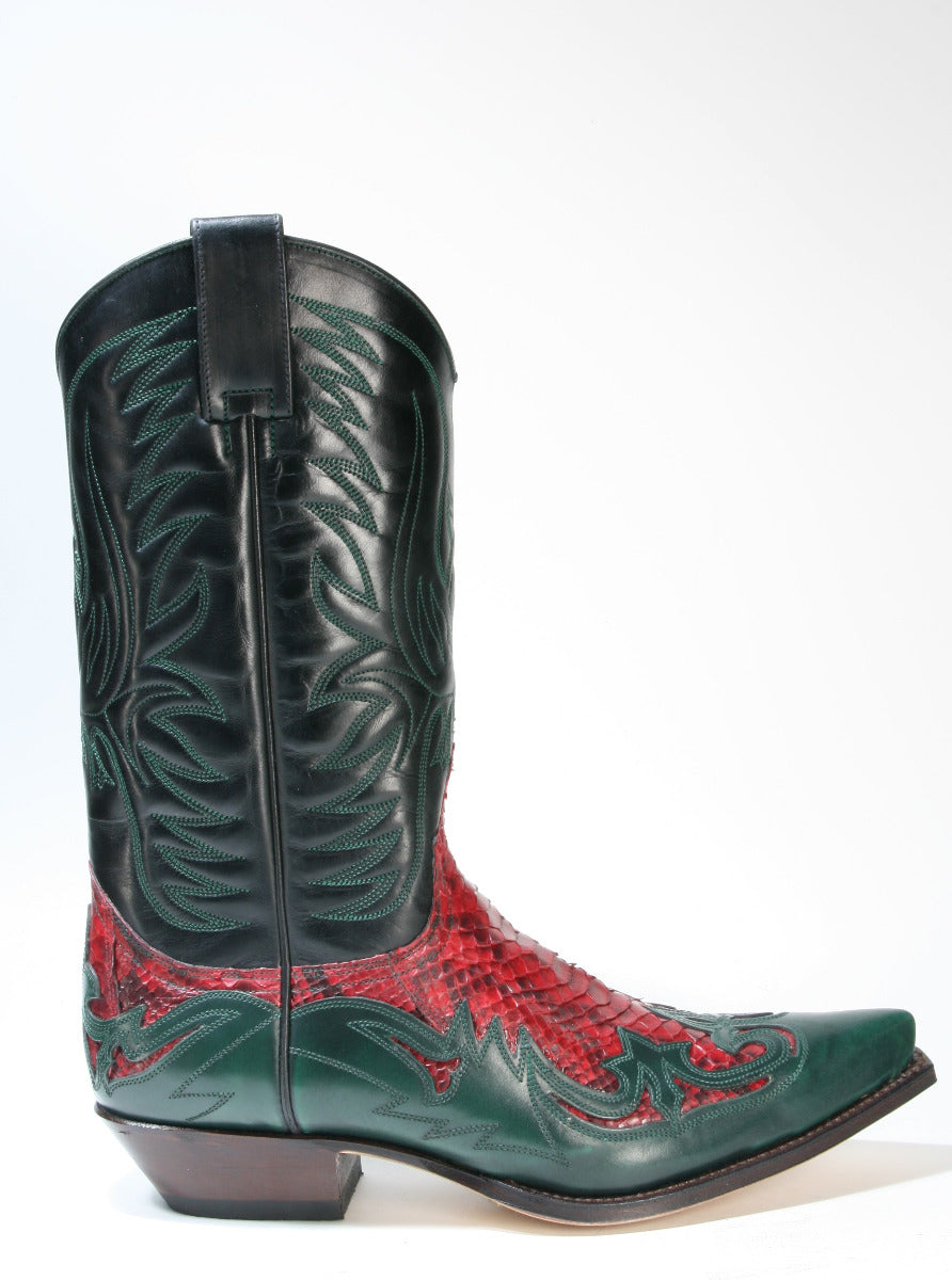 3241 Sendra cowboy boots Flor. Green Python Barr. Rojo