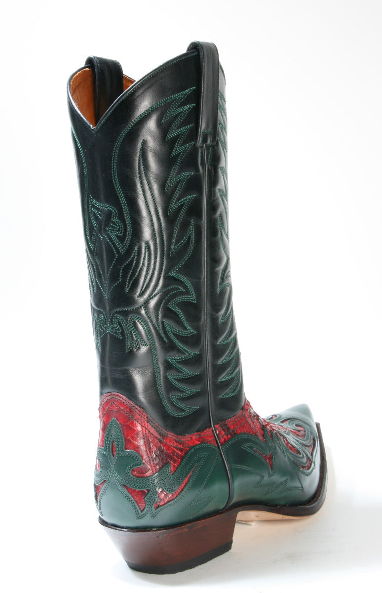 3241 Sendra cowboy boots Flor. Green Python Barr. Rojo