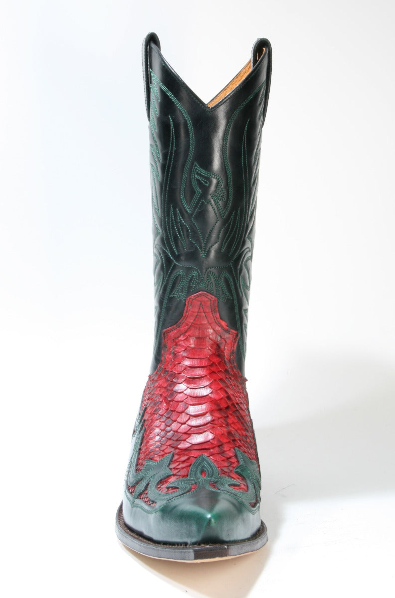3241 Sendra cowboy boots Flor. Green Python Barr. Rojo