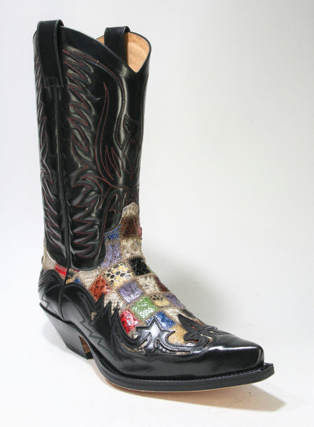 3241 Sendra cowboy boots Flor. Negro Python Patchwork small