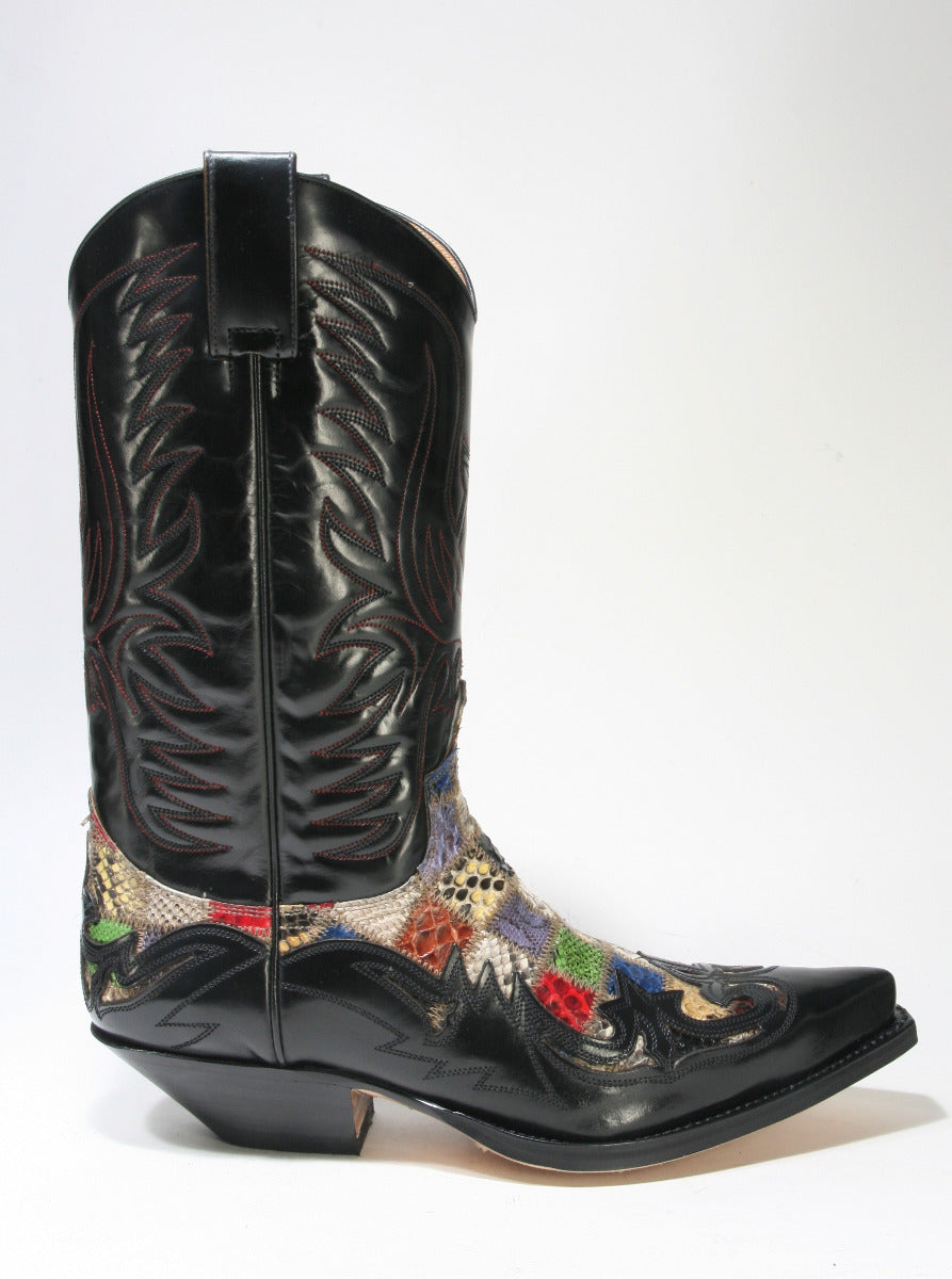 3241 Sendra cowboy boots Flor. Negro Python Patchwork small