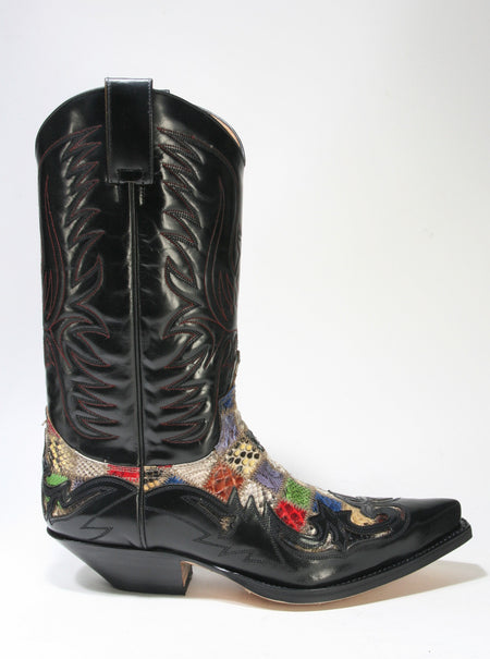 3241 Sendra cowboy boots Flor. Negro Python Patchwork small