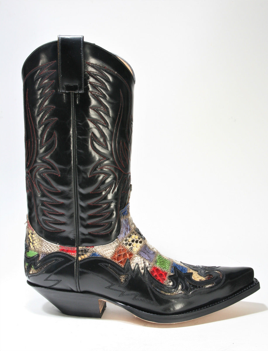 3241 Sendra cowboy boots Flor. Negro Python Patchwork small