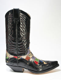 3241 Sendra cowboy boots Flor. Negro Python Patchwork small