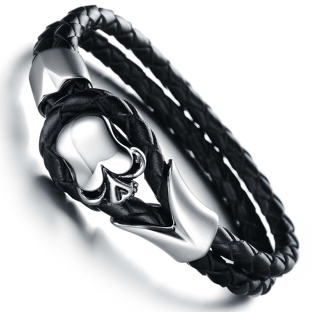 LB114 Lederarmband Black skull