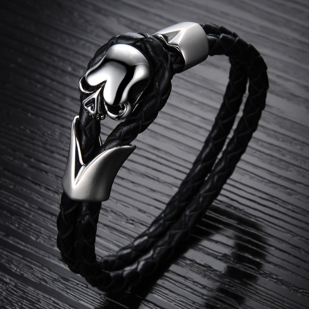 LB114 Lederarmband Black skull