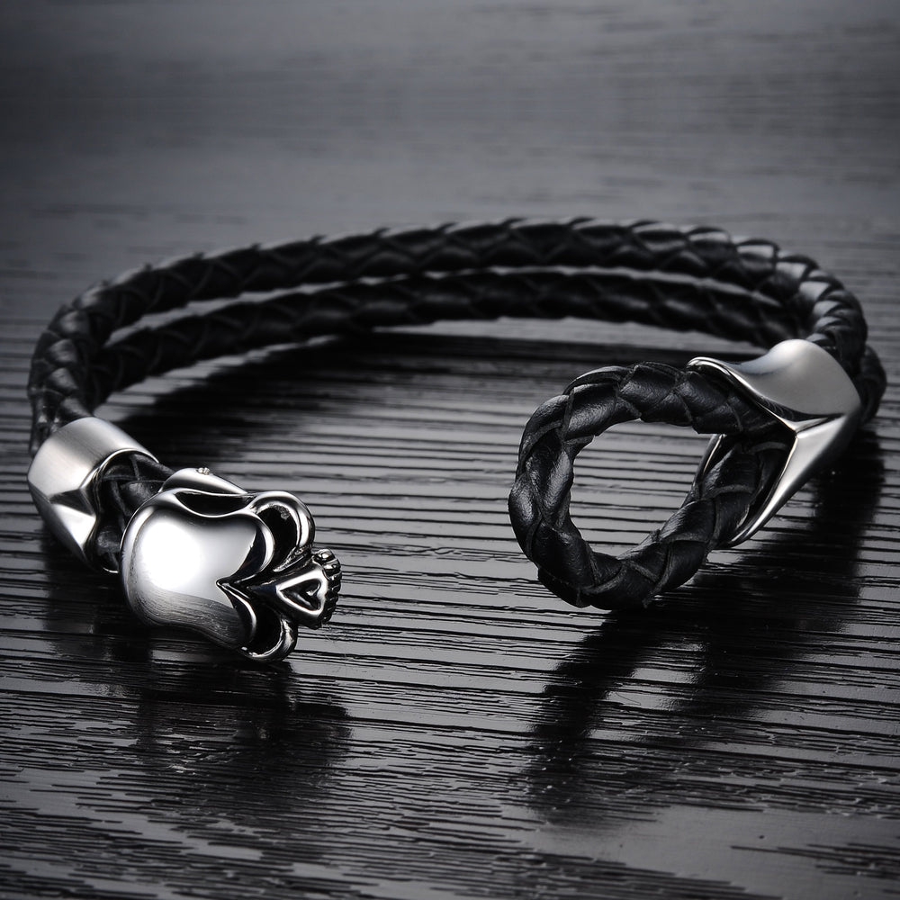LB114 Lederarmband Black skull