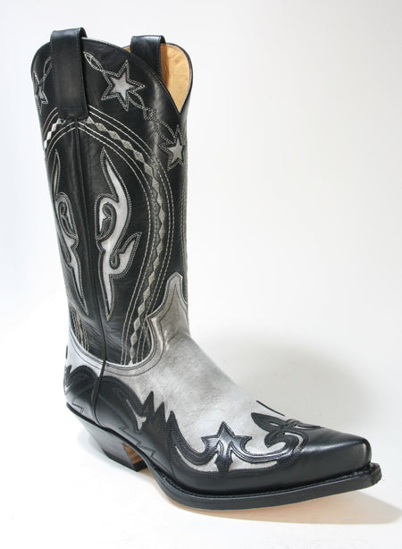 6033 Sendra Cowboystiefel Negra Flora Blanco