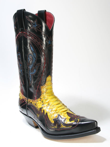 6033 Sendra Boots Flora Negro Python Amarillo