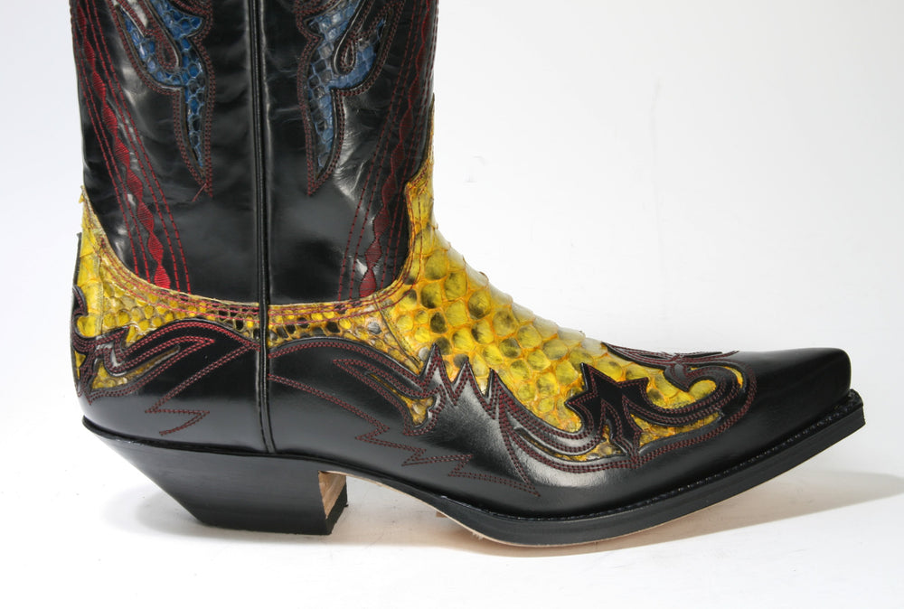 6033 Sendra Boots Flora Negro Python Amarillo