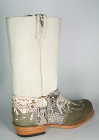6074 Sancho Biker Boots Antique Linen Python Saba Olive