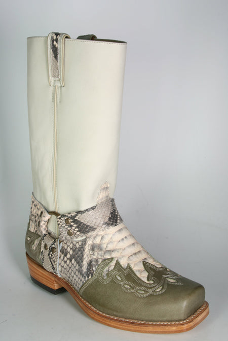 6074 Sancho Biker Boots Antique Linen Python Saba Olive