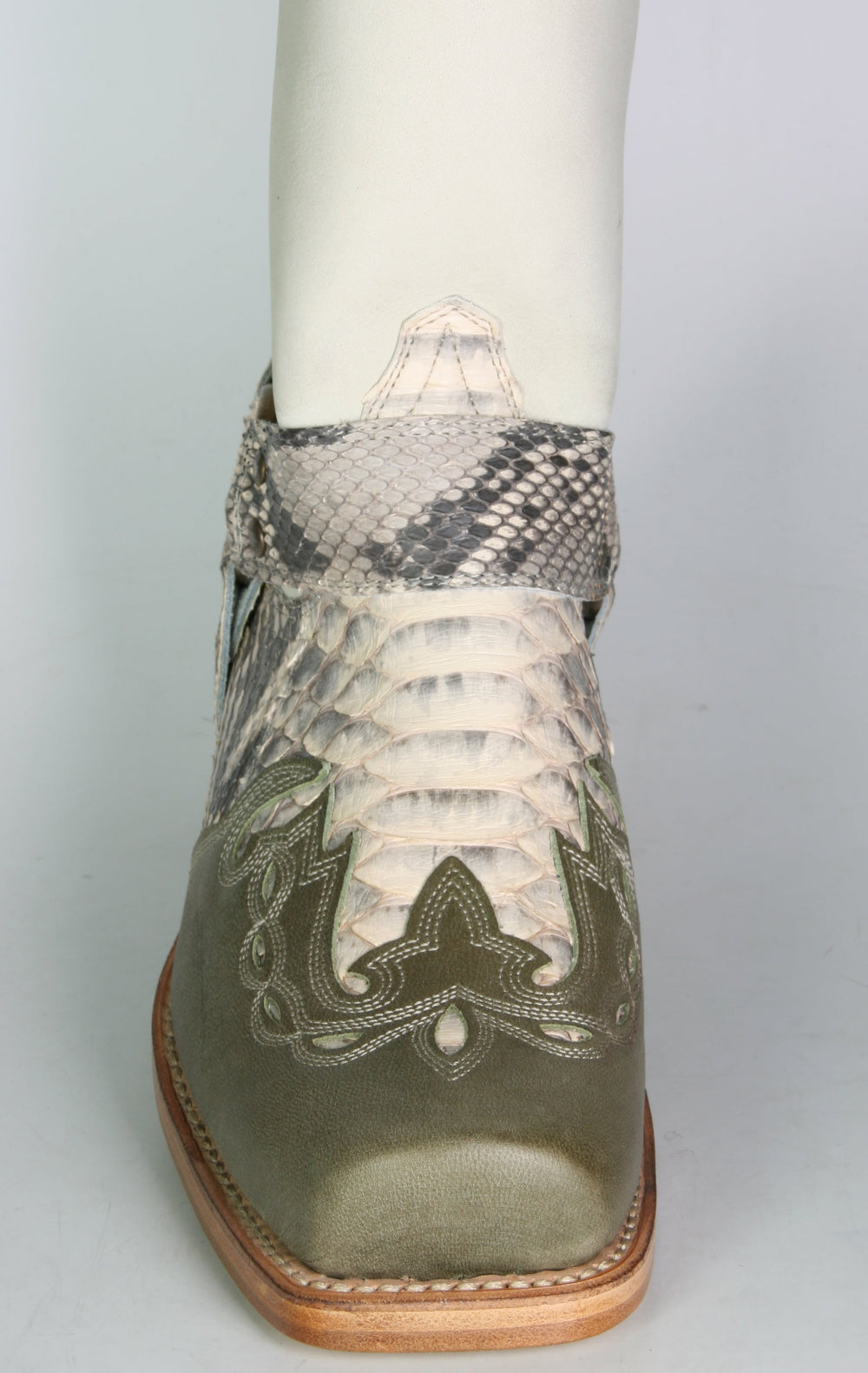 6074 Sancho Biker Boots Antique Linen Python Saba Olive