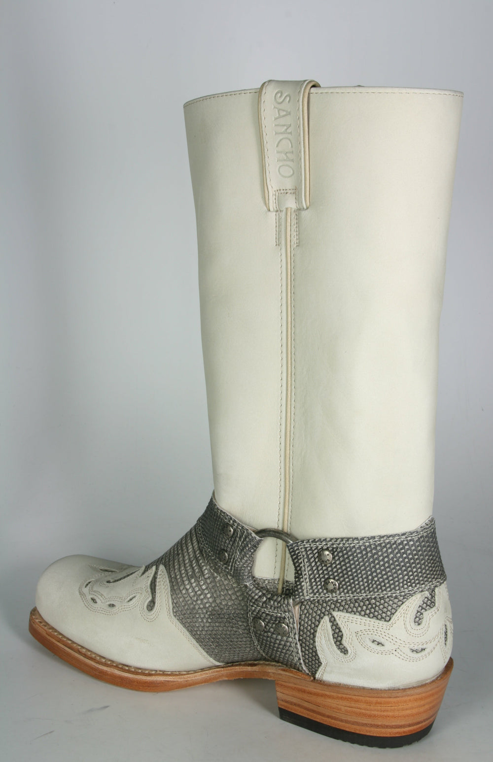 6074 Sancho Biker Boots Antique Linen Lizard Grey