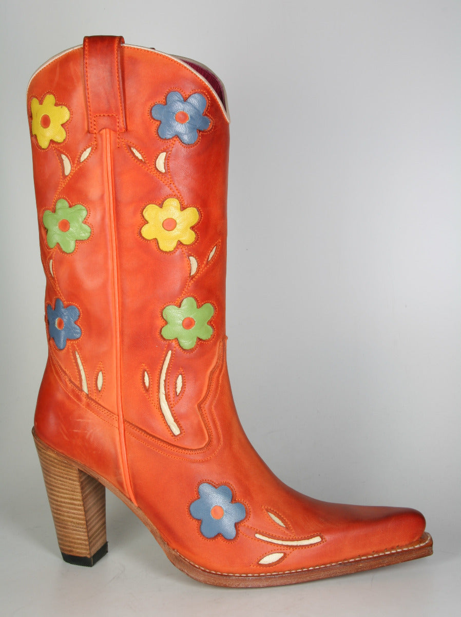 6349 Sendra Cowboystiefel Orange Flower