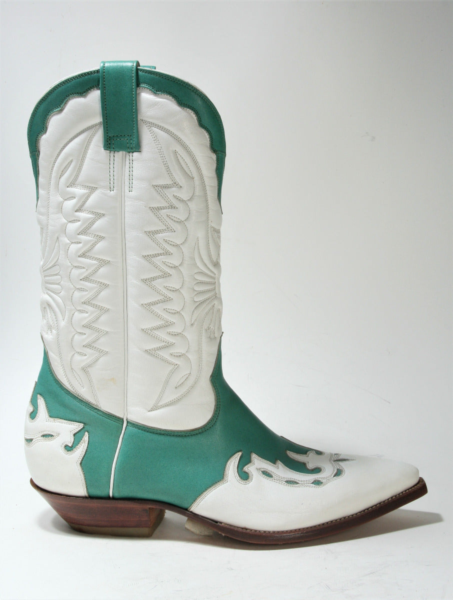 648 Don Quixote cowboy boots white green