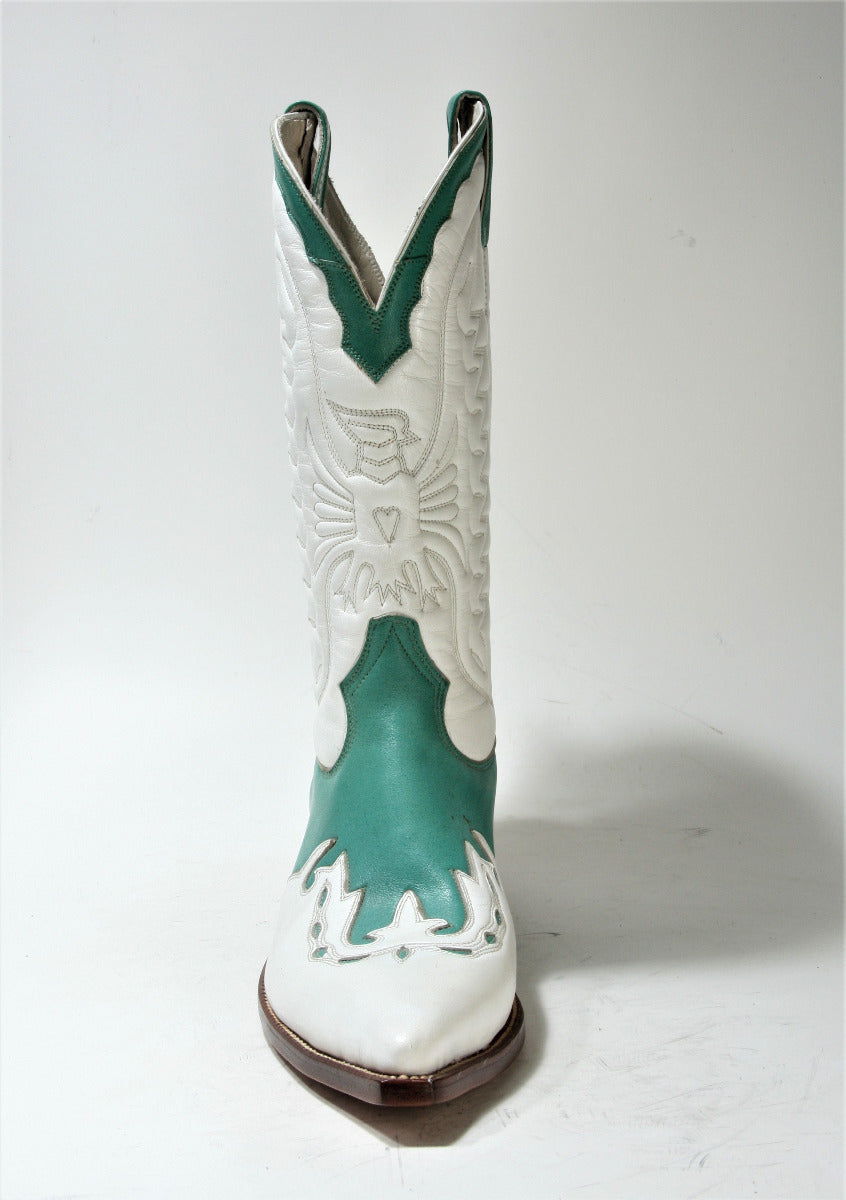 648 Don Quixote cowboy boots white green