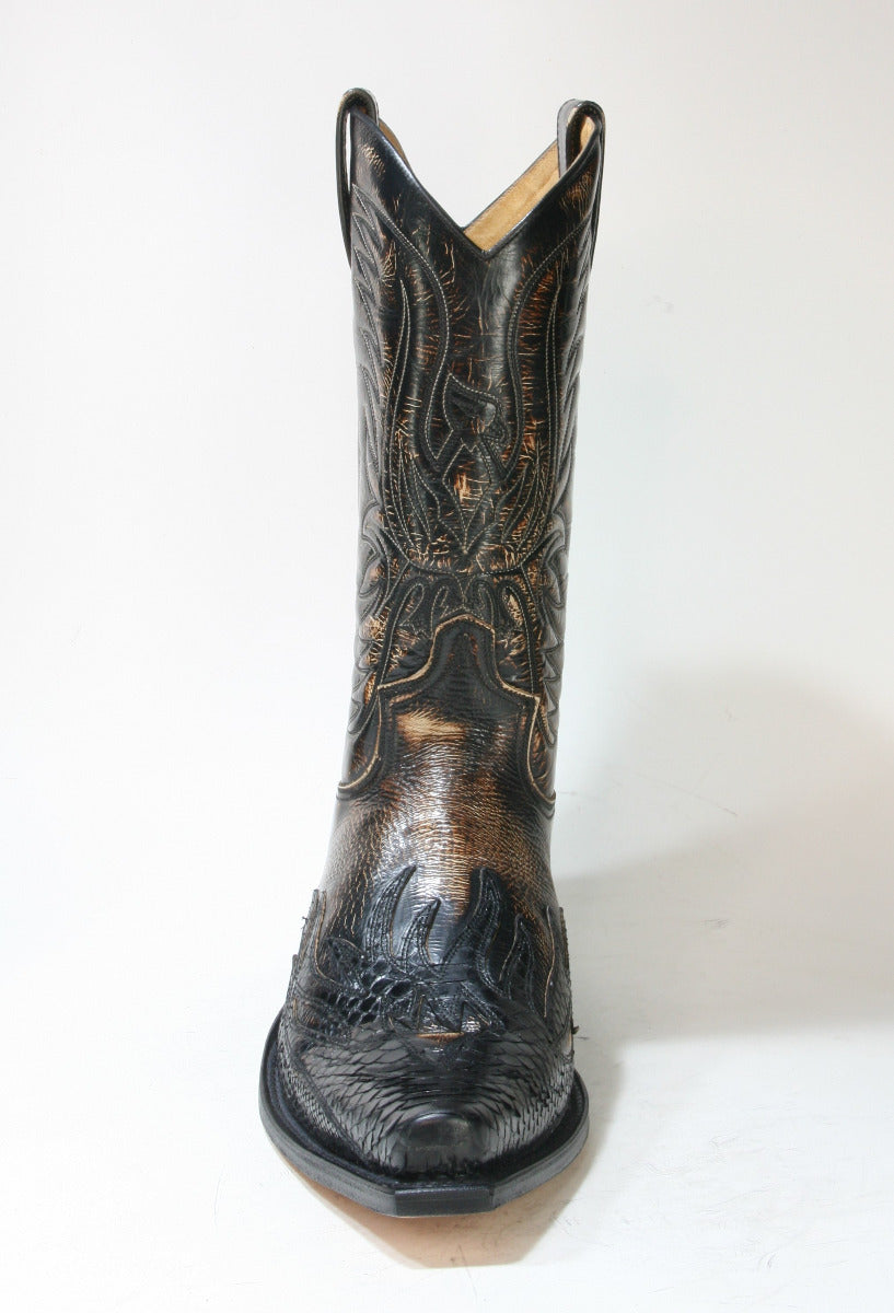 7013 Sendra Cowboy Boots Python Negro Denver Canela
