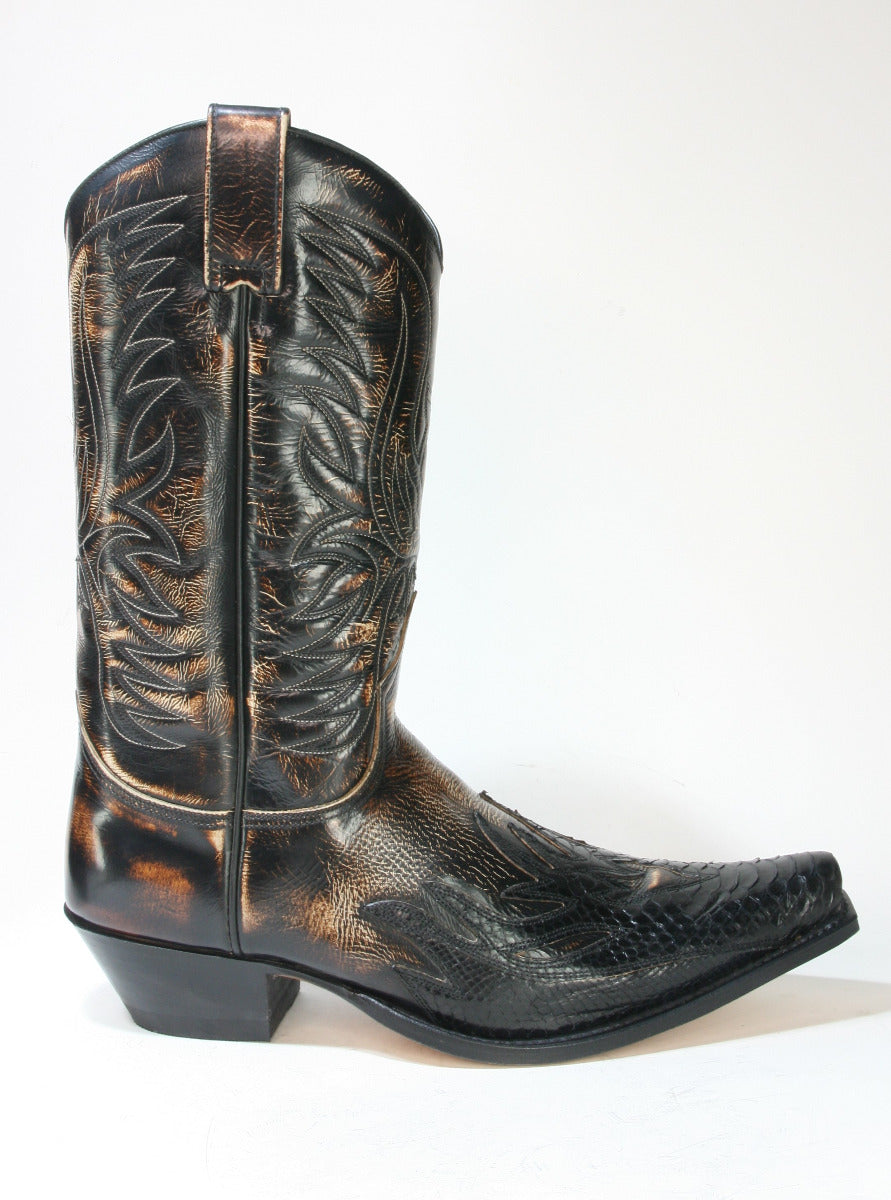 7013 Sendra Cowboy Boots Python Negro Denver Canela