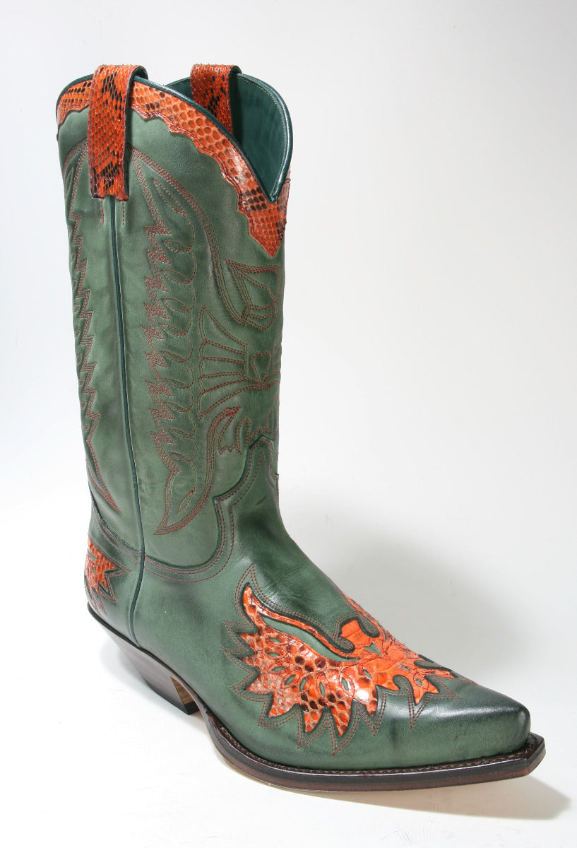 7106 Sendra Boots Cowboy Boots N. Verde Python Orange