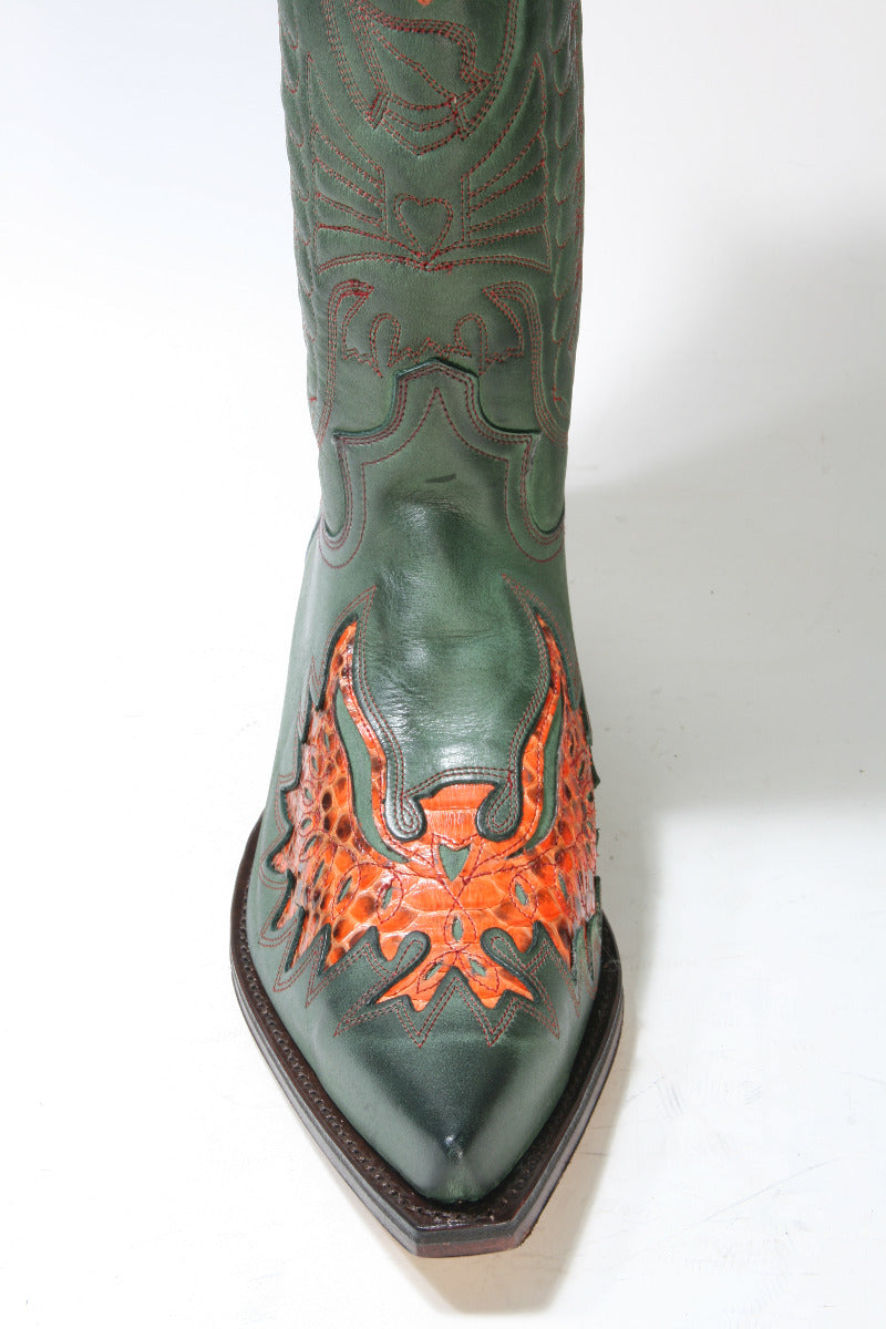 7106 Sendra Boots Cowboy Boots N. Verde Python Orange