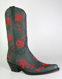 7733 Sancho Cowboystiefel Negro rote Rosen