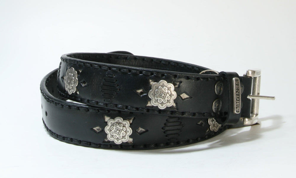 8277 Sendra Leather Belt Black Python Natural with Conchos